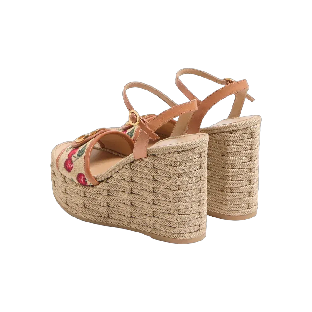 Valentino VLogo Signature Cherryfic Pattern Wedge Sandal 120mm Natural