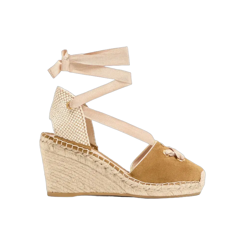 Valentino Resort Wedge In Split Leather 75mm Havana Beige