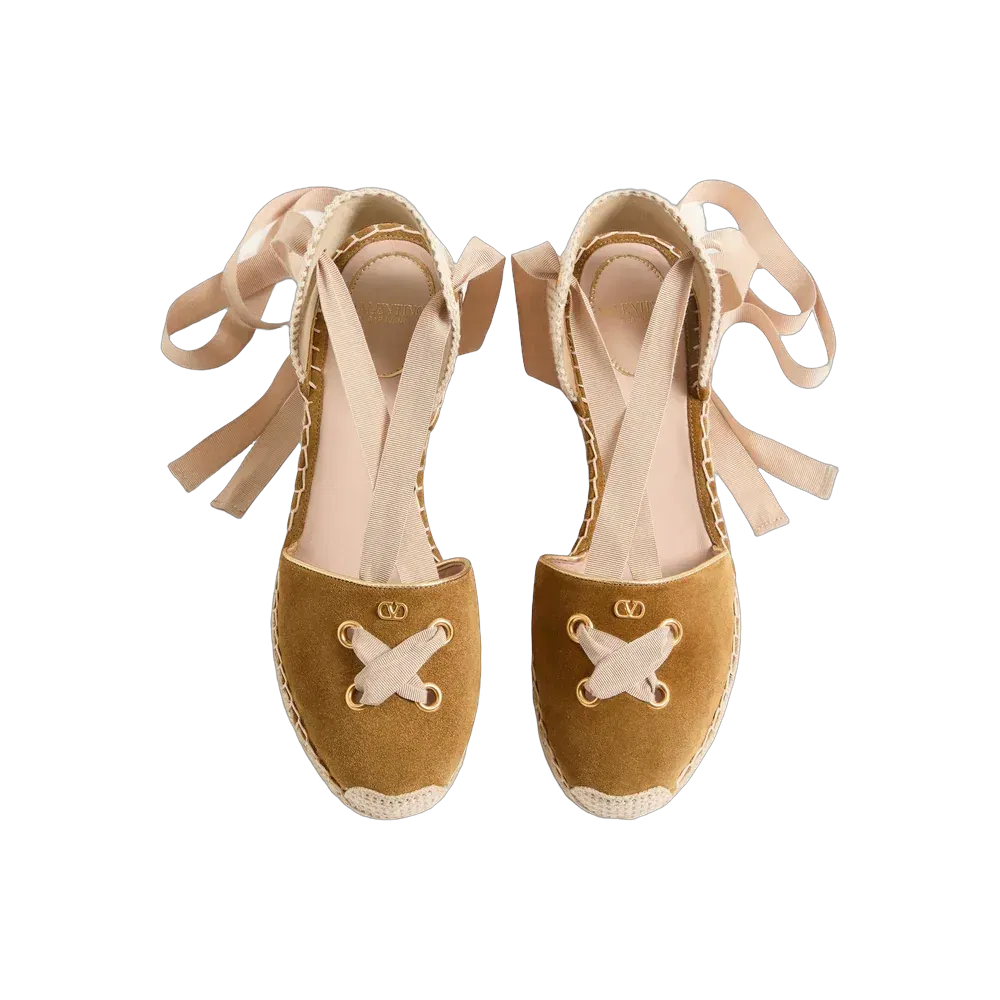 Valentino Resort Wedge In Split Leather 75mm Havana Beige