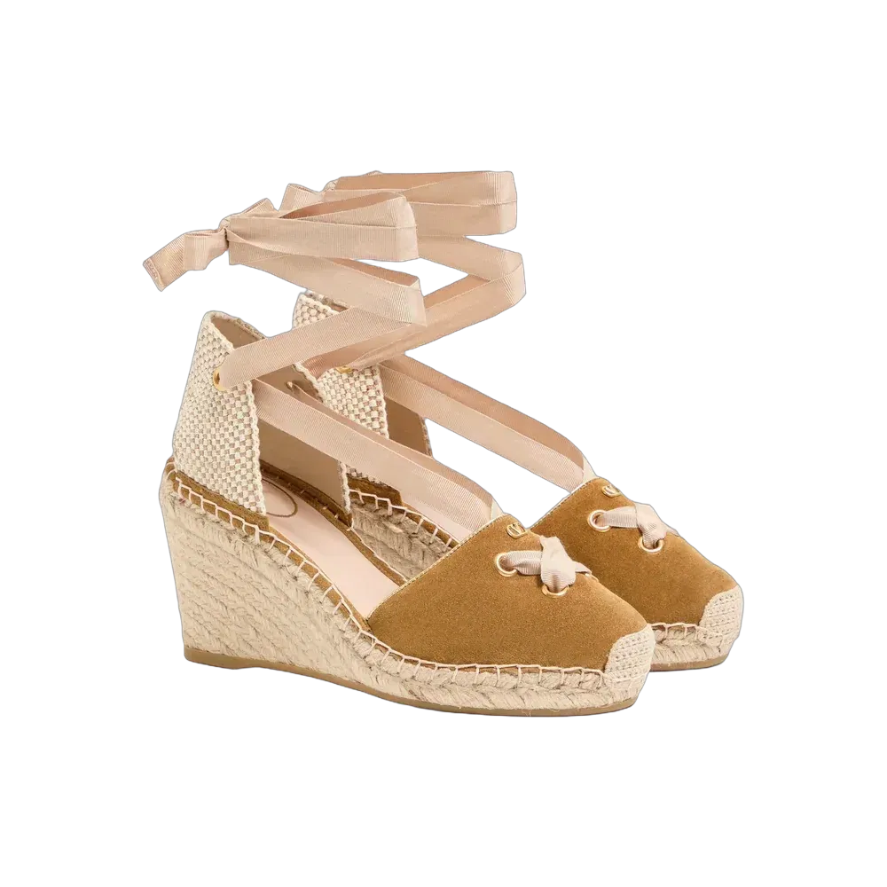 Valentino Resort Wedge In Split Leather 75mm Havana Beige