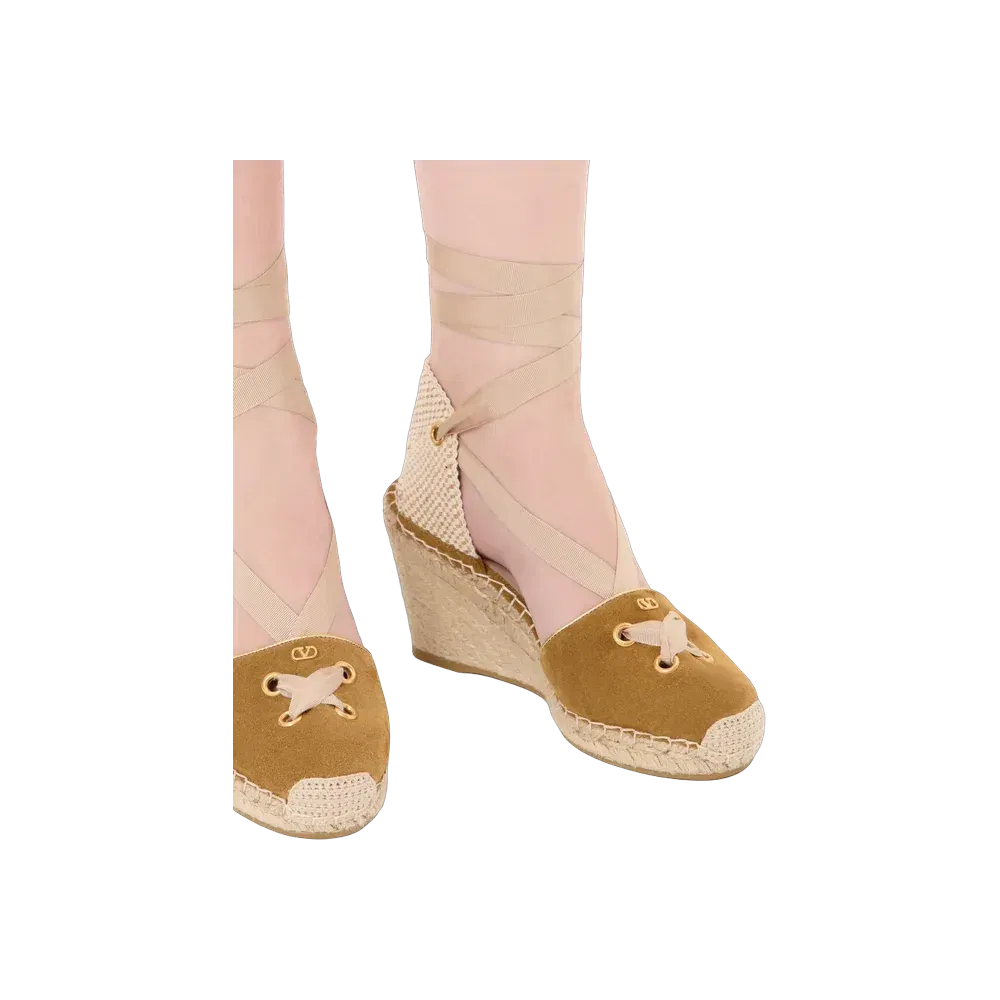 Valentino Resort Wedge In Split Leather 75mm Havana Beige