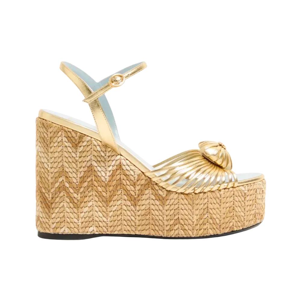 Valentino Coeur Royal Laminated Nappa Wedge Sandal 110mm Natural