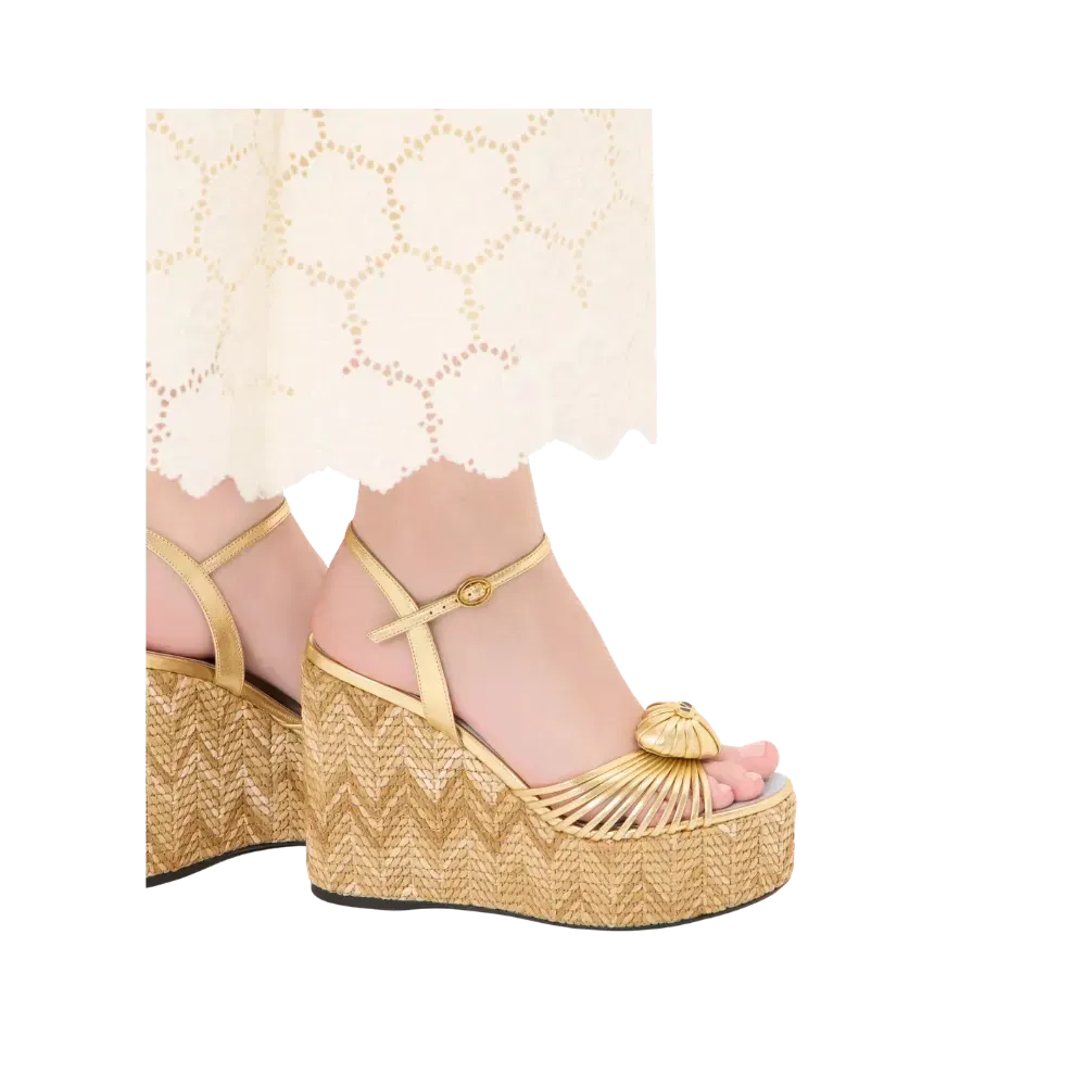 Valentino Coeur Royal Laminated Nappa Wedge Sandal 110mm Natural