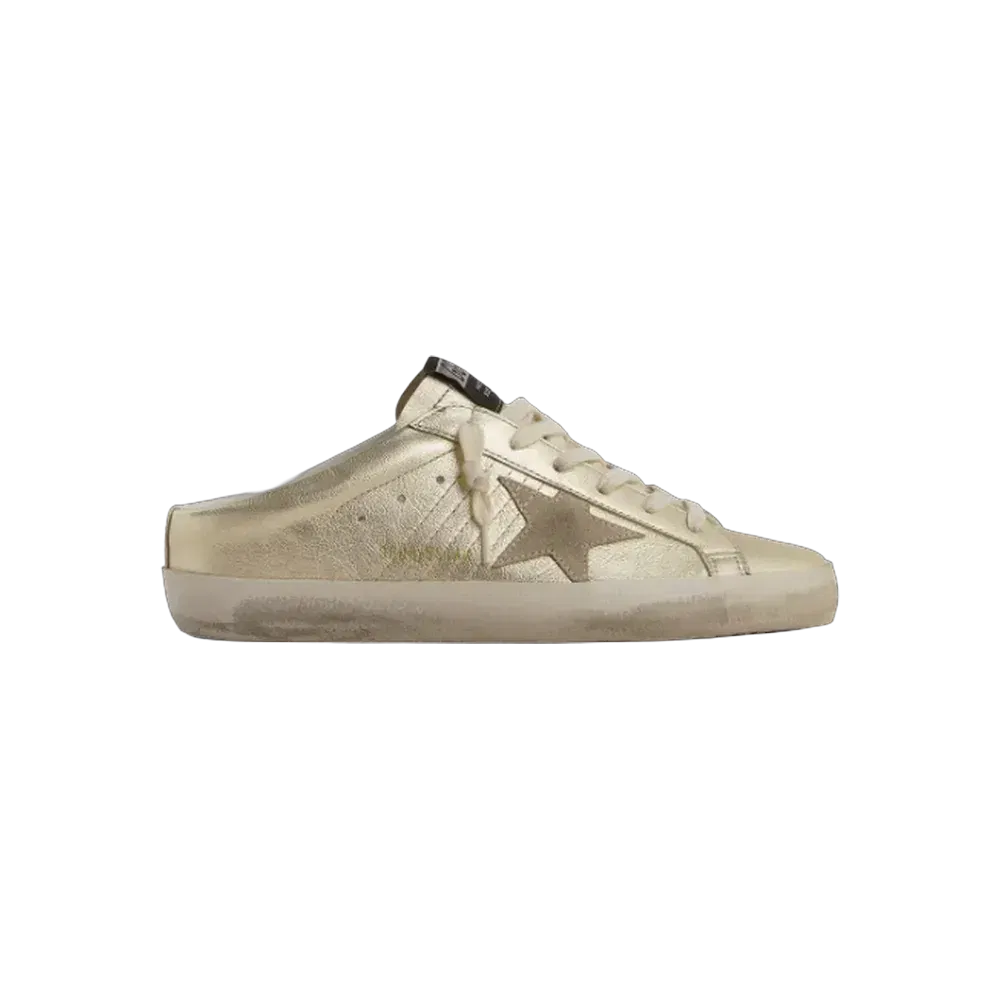 Golden Goose Super-Star Sabots In Platinum Foiled Leather With Beige Suede Star