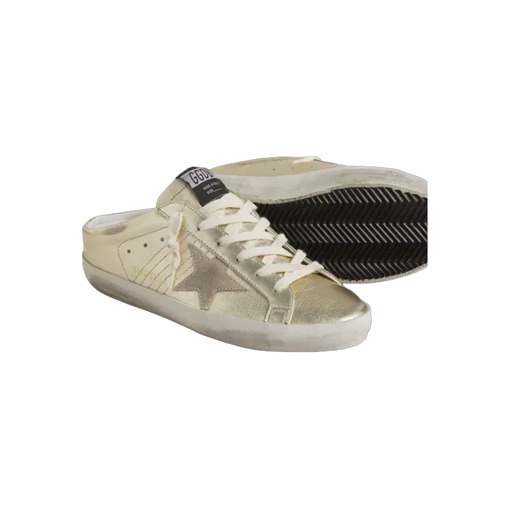 Golden Goose Super-Star Sabots In Platinum Foiled Leather With Beige Suede Star