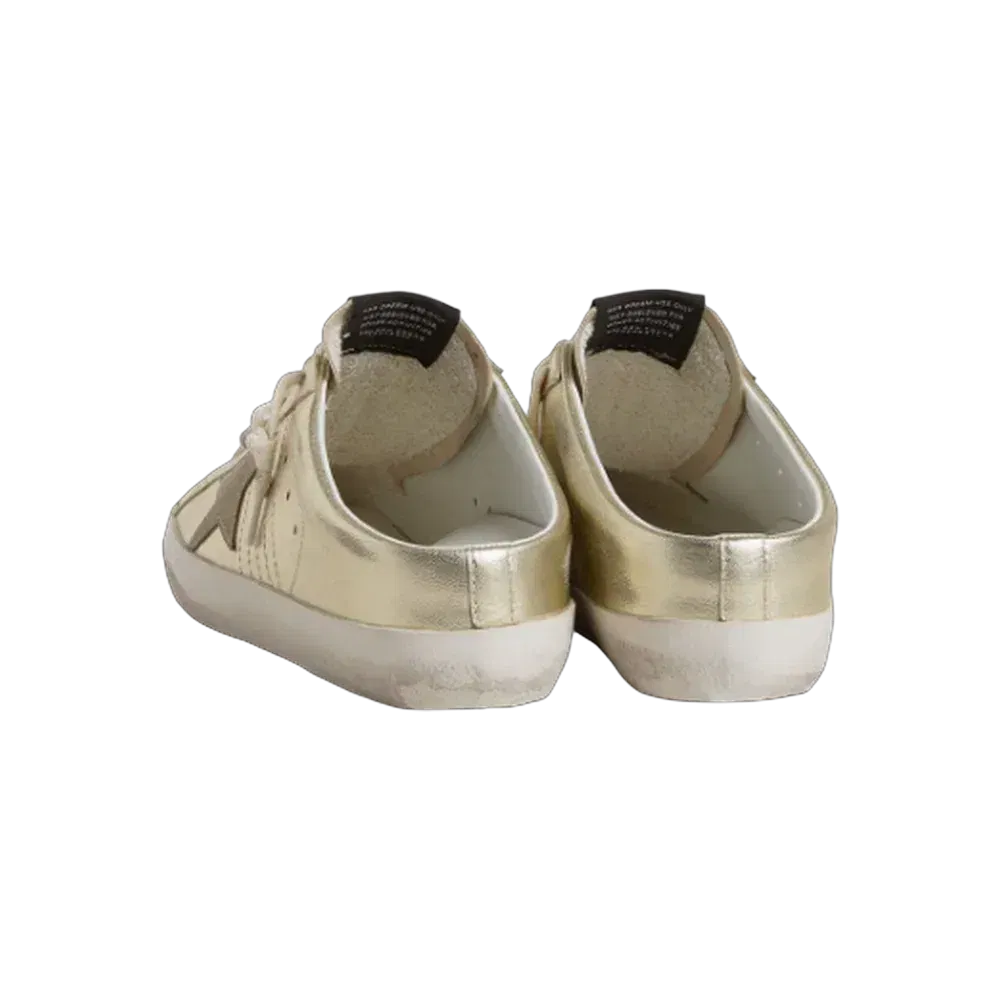 Golden Goose Super-Star Sabots In Platinum Foiled Leather With Beige Suede Star