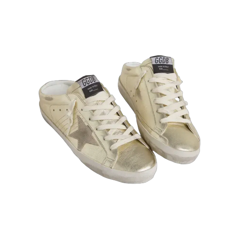 Golden Goose Super-Star Sabots In Platinum Foiled Leather With Beige Suede Star
