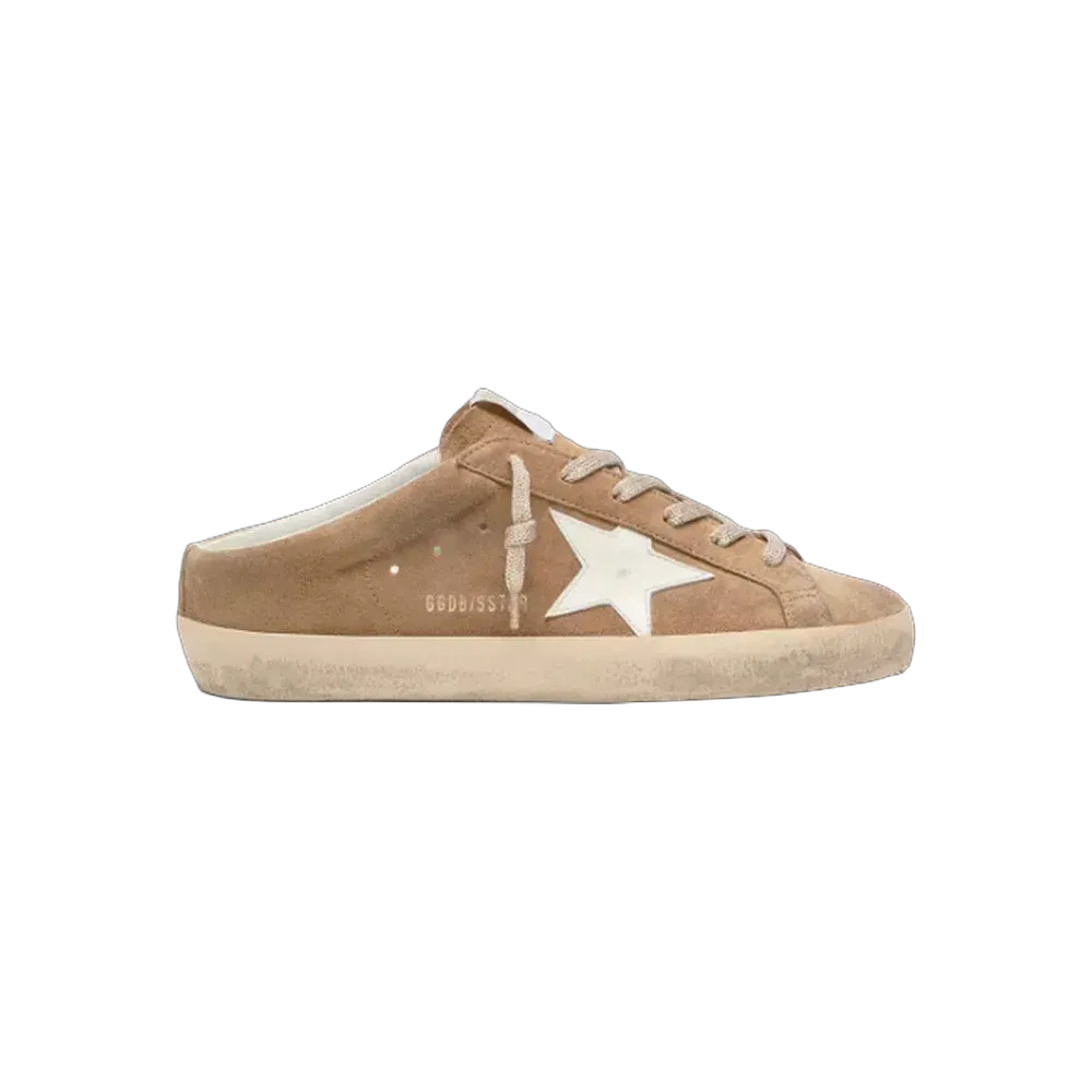 Golden Goose Super-Star Sabots In Tobacco Suede With White Leather Star