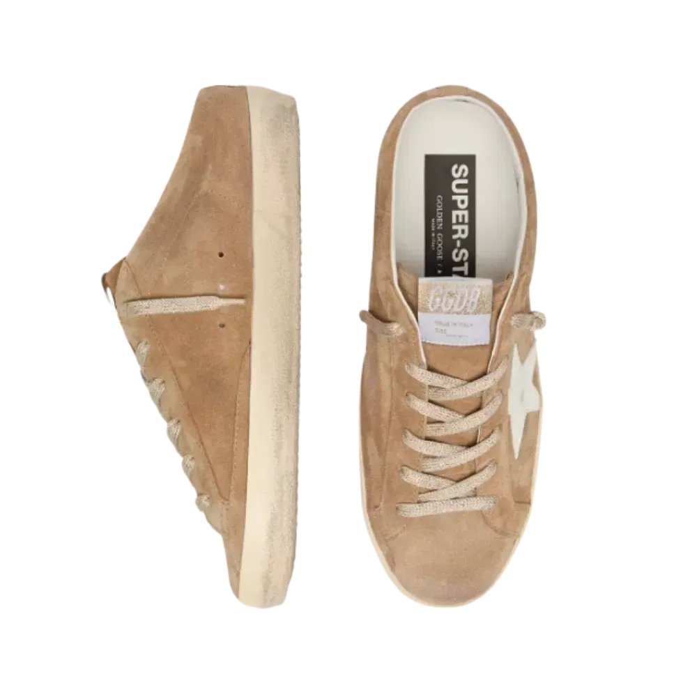 Golden Goose Super-Star Sabots In Tobacco Suede With White Leather Star