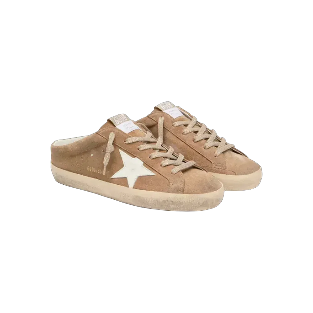 Golden Goose Super-Star Sabots In Tobacco Suede With White Leather Star