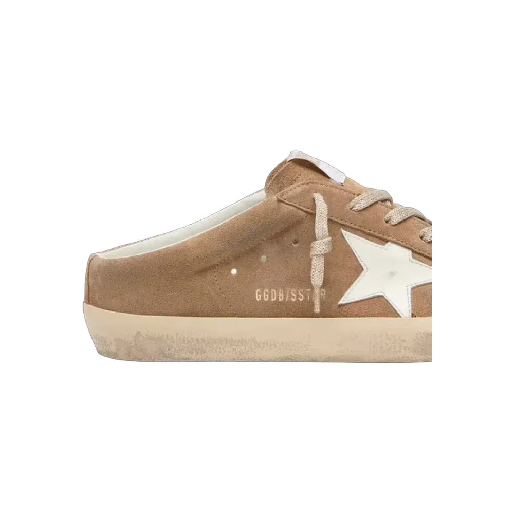 Golden Goose Super-Star Sabots In Tobacco Suede With White Leather Star