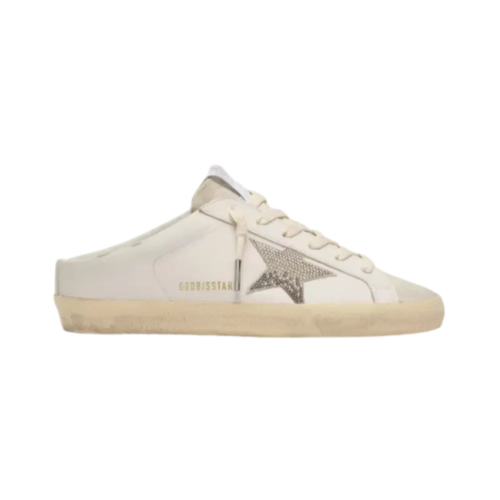 Golden Goose Super-Star Sabots In White Leather With Swarovski Star