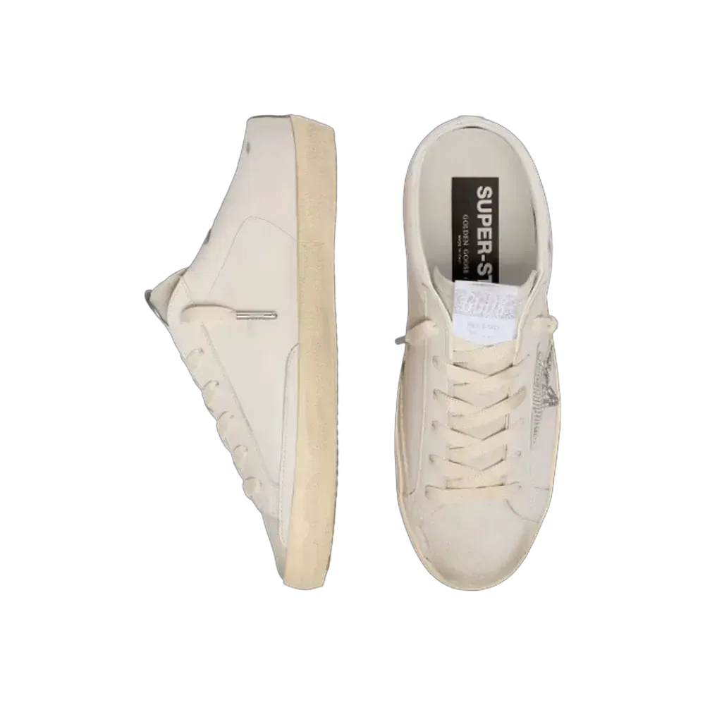 Golden Goose Super-Star Sabots In White Leather With Swarovski Star