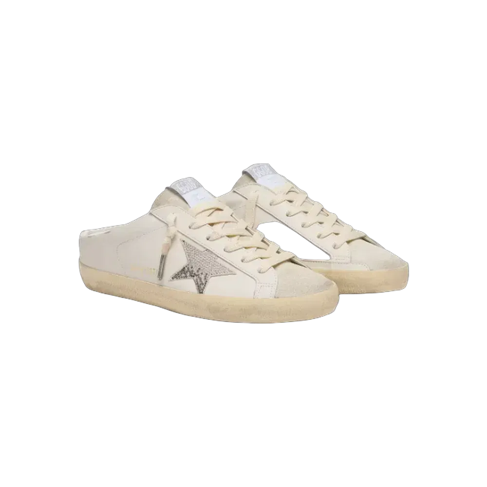 Golden Goose Super-Star Sabots In White Leather With Swarovski Star