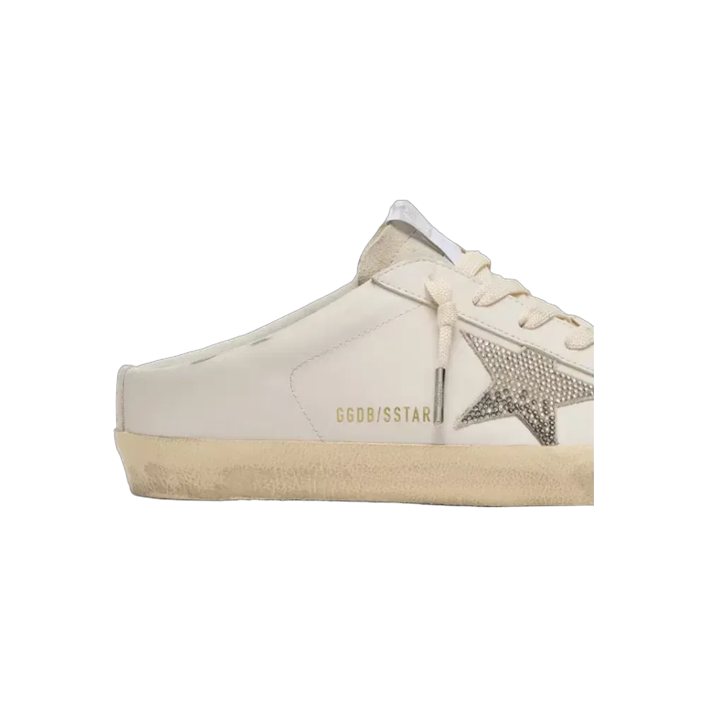 Golden Goose Super-Star Sabots In White Leather With Swarovski Star
