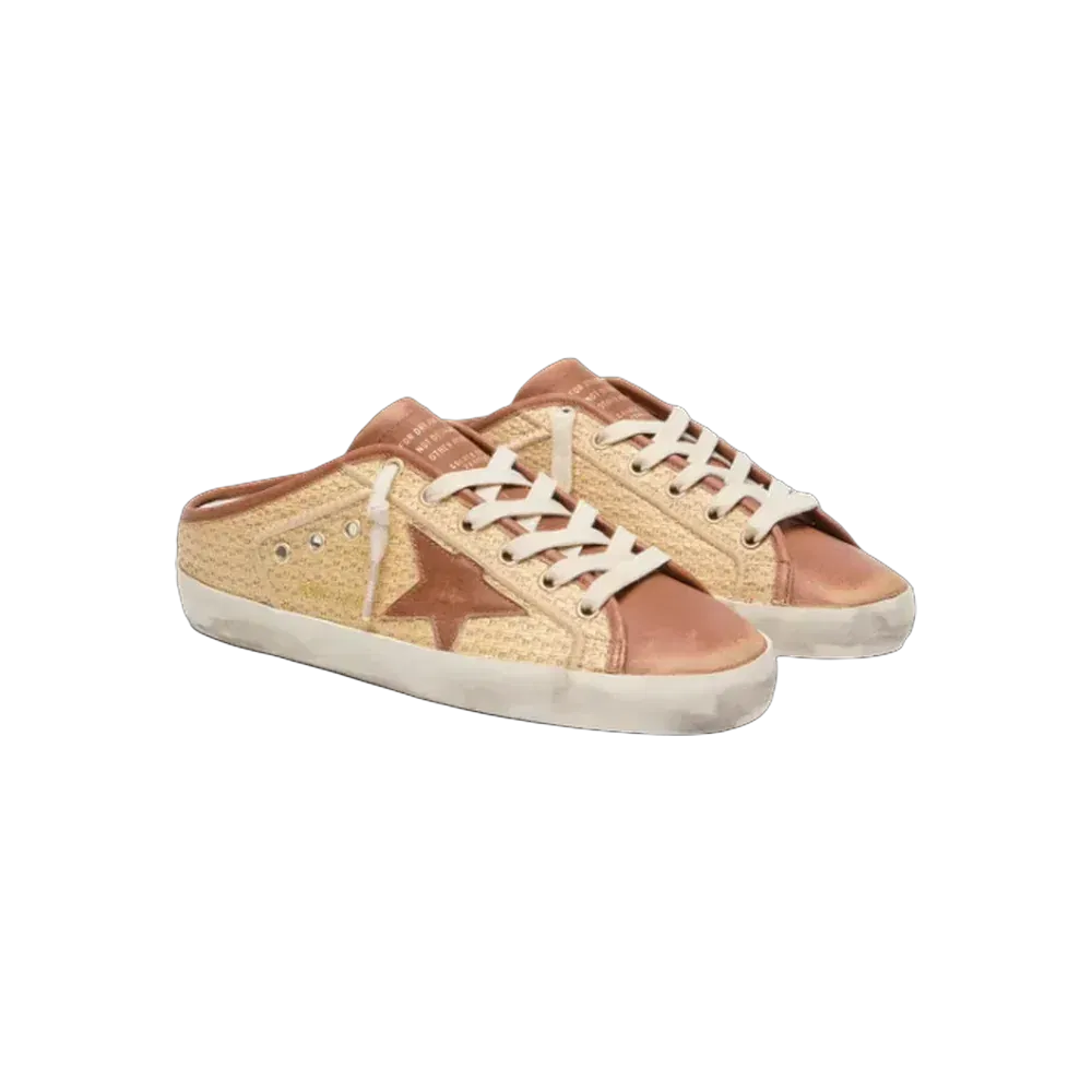 Golden Goose Super-Star Sabots In Raffia With Brick-Red Star