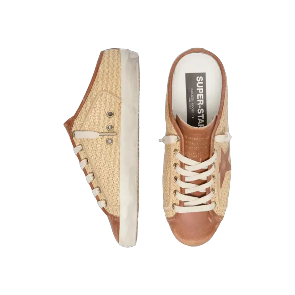 Golden Goose Super-Star Sabots In Raffia With Brick-Red Star