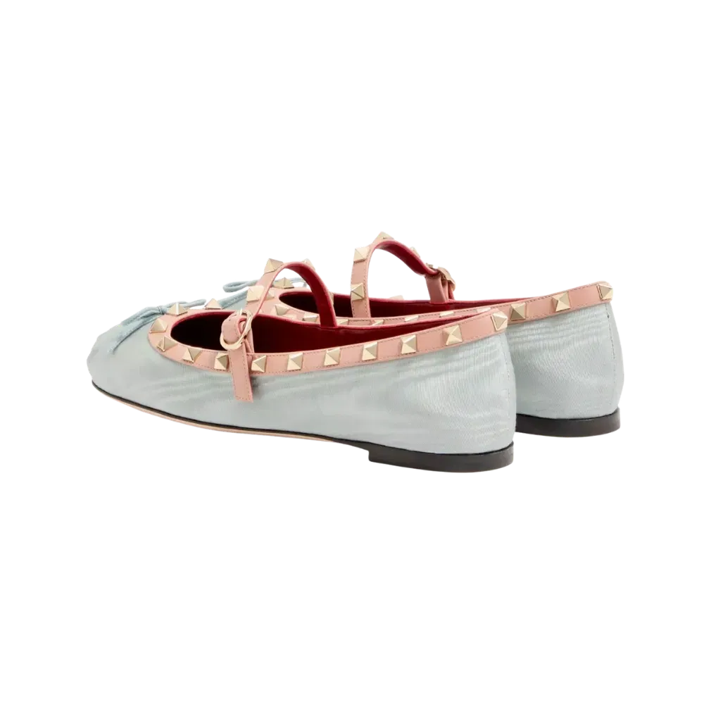 Valentino Mary-Jane Rockstud Ballerina In Moire Fabric 05mm Azure