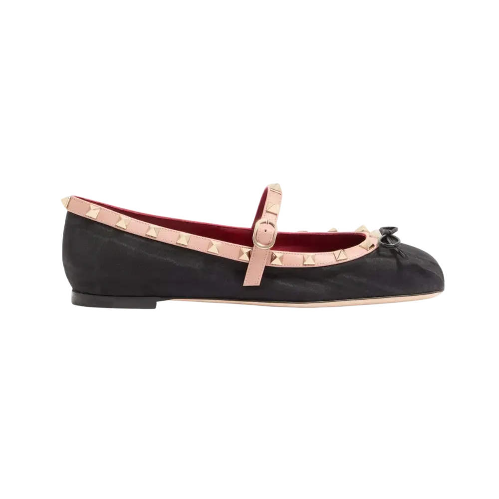 Valentino Mary-Jane Rockstud Ballerina In Moire Fabric 05mm Black