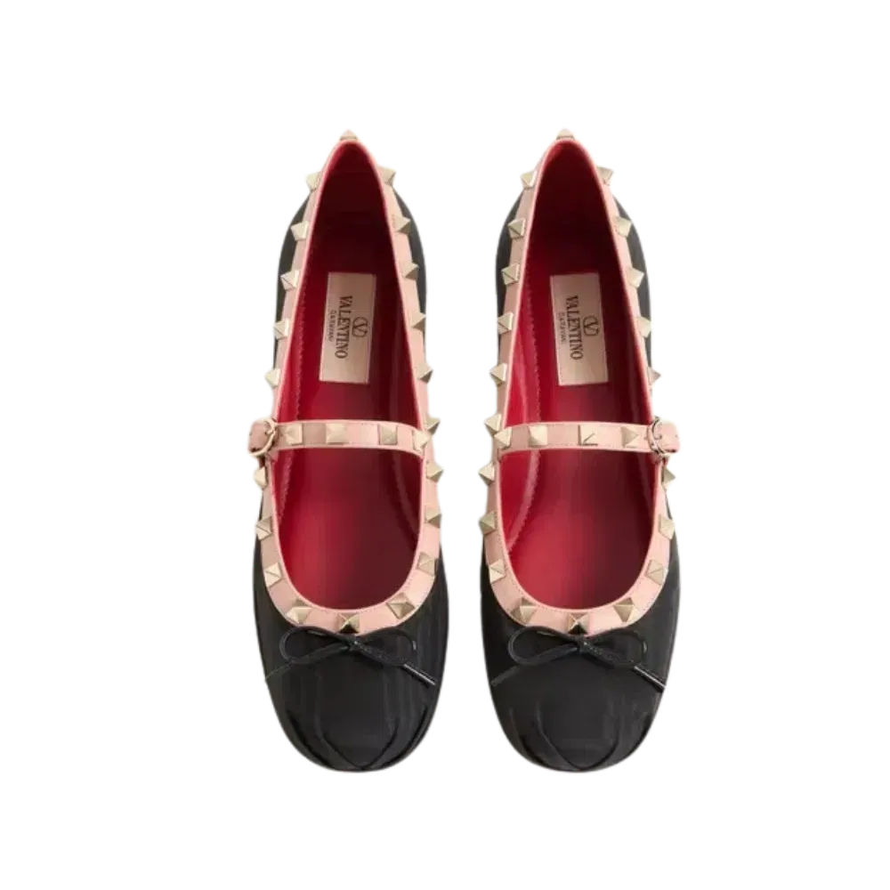 Valentino Mary-Jane Rockstud Ballerina In Moire Fabric 05mm Black