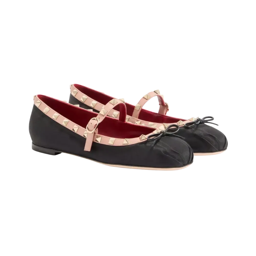 Valentino Mary-Jane Rockstud Ballerina In Moire Fabric 05mm Black