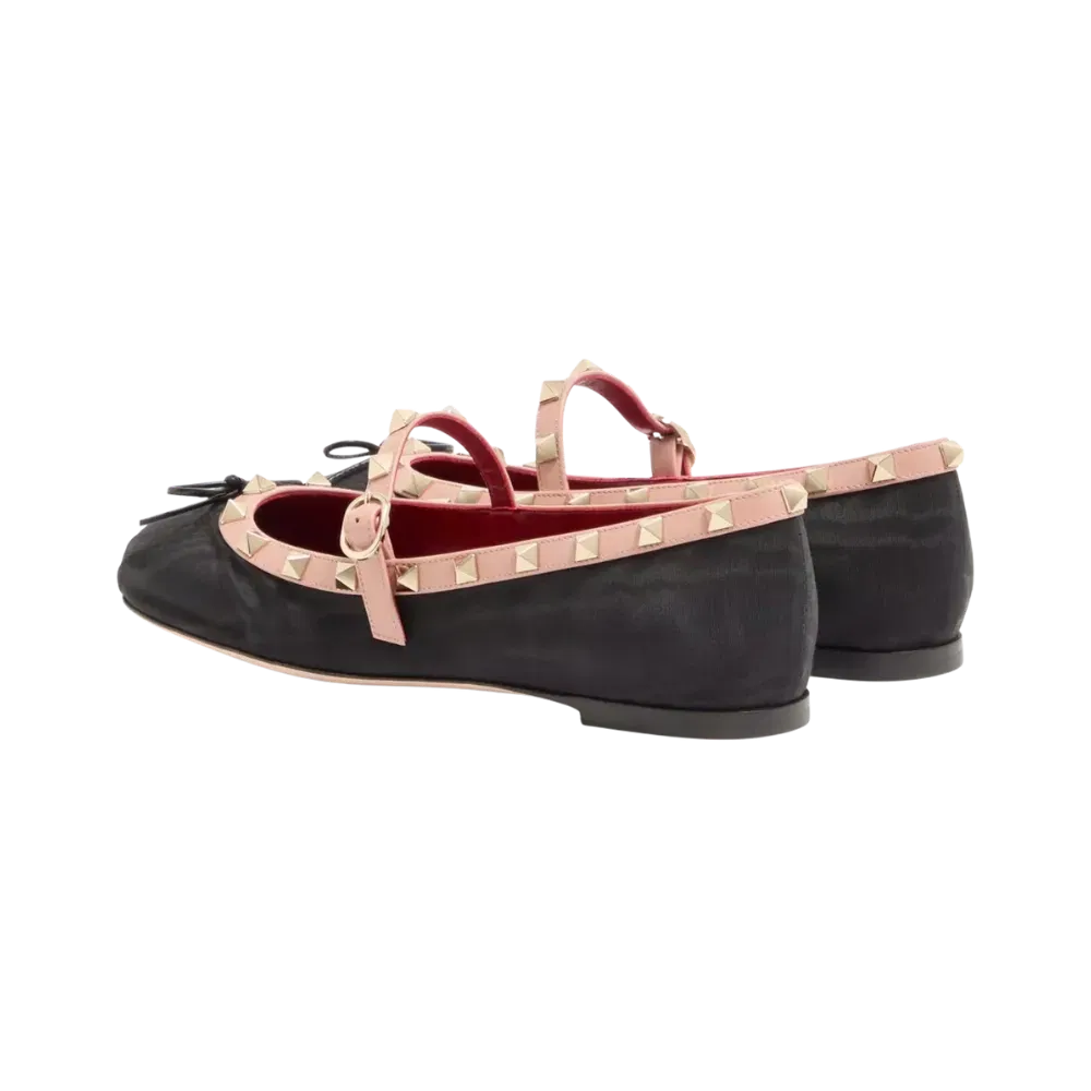 Valentino Mary-Jane Rockstud Ballerina In Moire Fabric 05mm Black