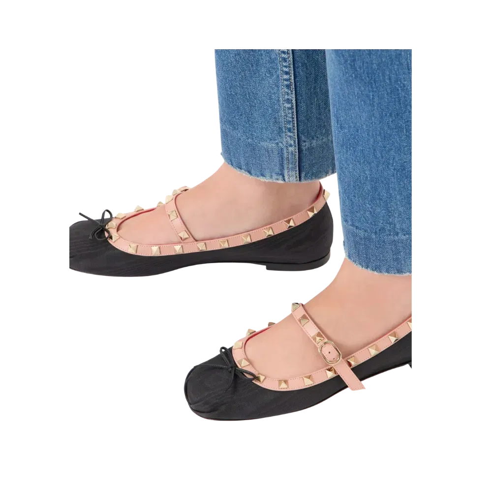 Valentino Mary-Jane Rockstud Ballerina In Moire Fabric 05mm Black