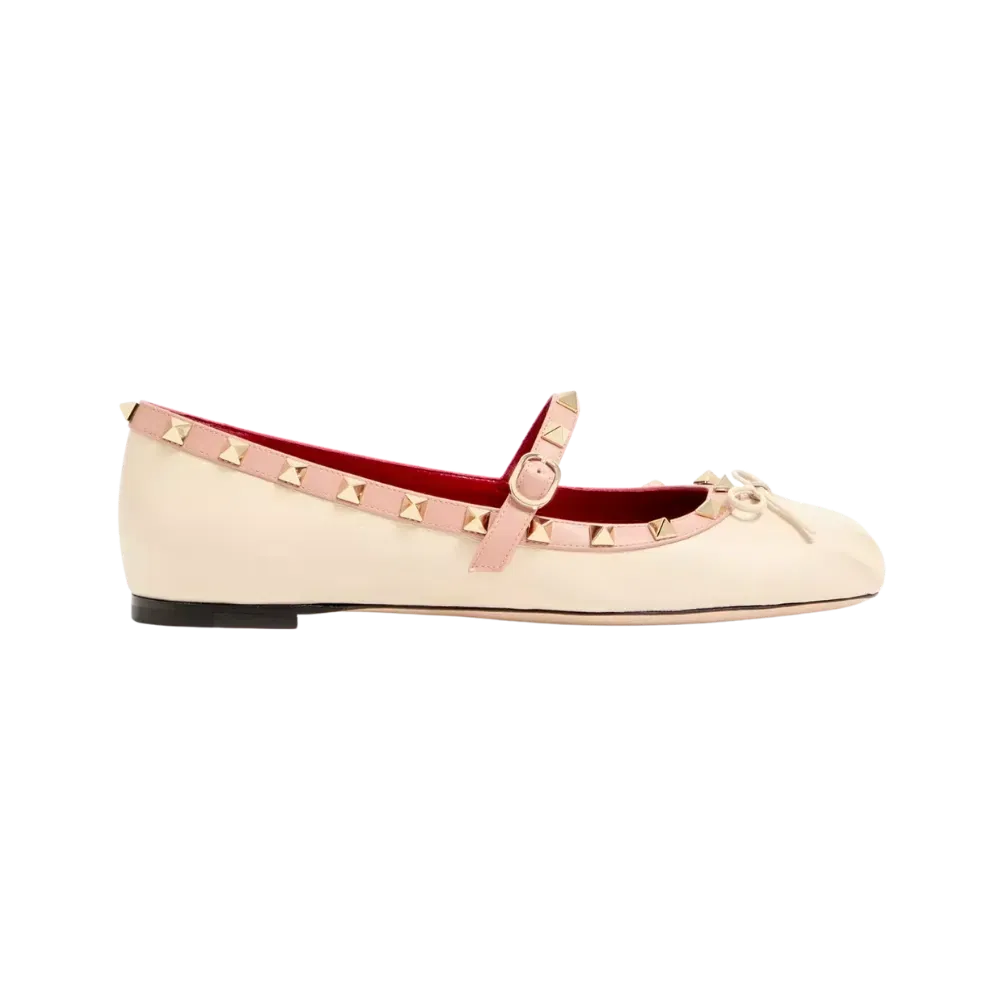 Valentino Mary-Jane Rockstud Nappa Ballerina 05mm Butter