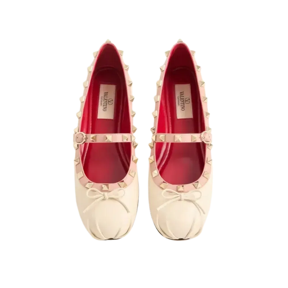 Valentino Mary-Jane Rockstud Nappa Ballerina 05mm Butter