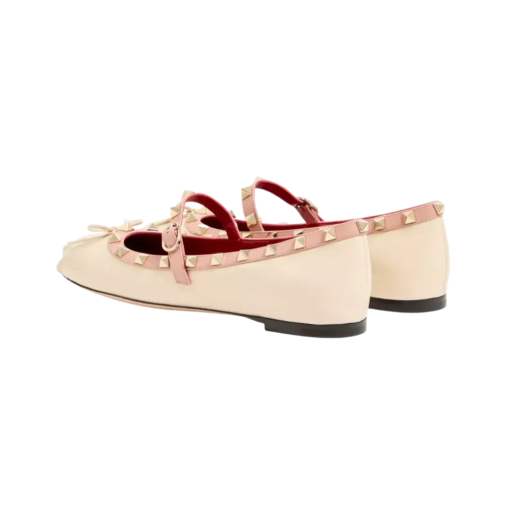 Valentino Mary-Jane Rockstud Nappa Ballerina 05mm Butter