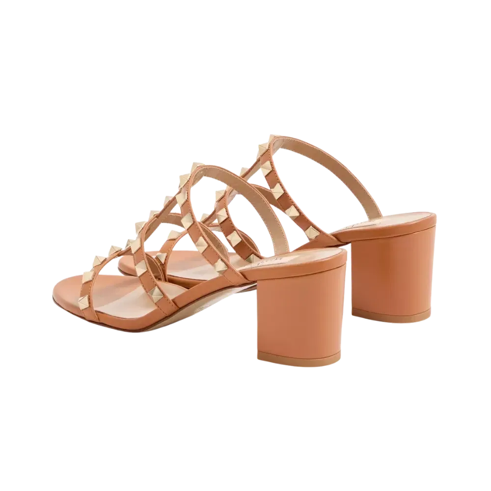 Valentino Rockstud Calfskin Leather Slide Sandal 60mm Almond