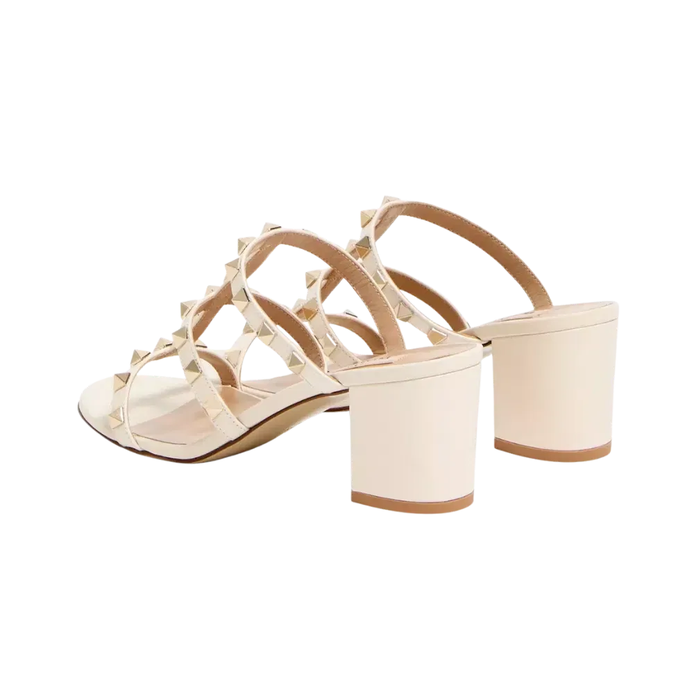 Valentino Rockstud Calfskin Leather Slide Sandal 60mm Light Ivory