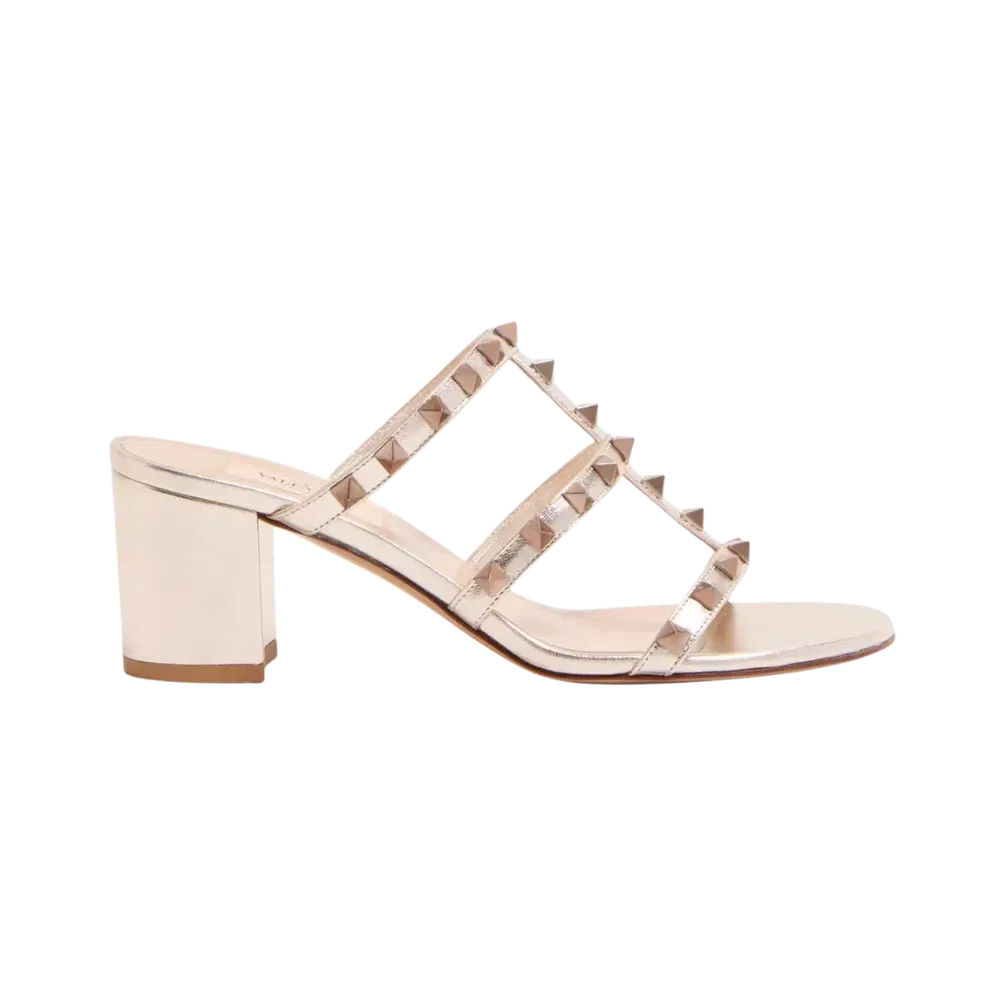 Valentino Rockstud Metallic Calfskin Leather Slide Sandal 60mm Skin