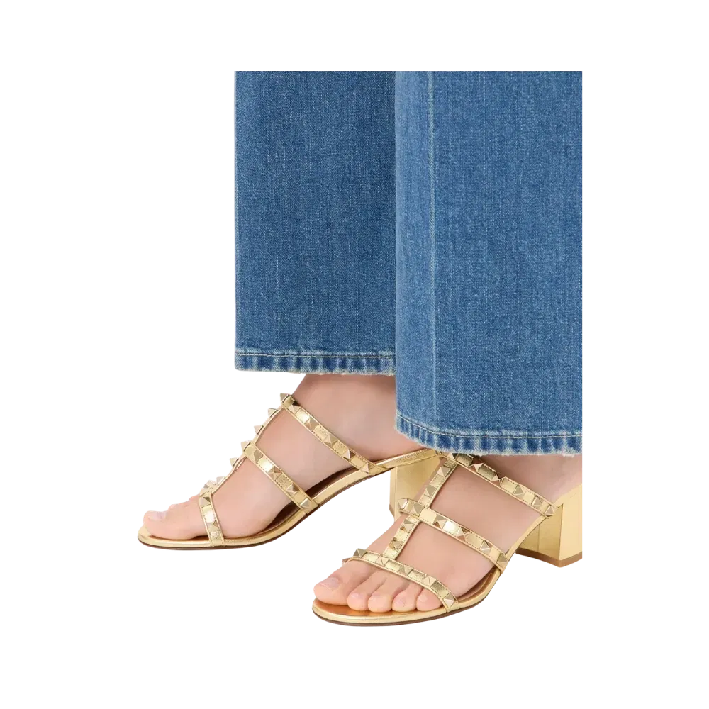 Valentino Rockstud Slide Sandal In Laminated Nappa Leather 60mm Antique Brass