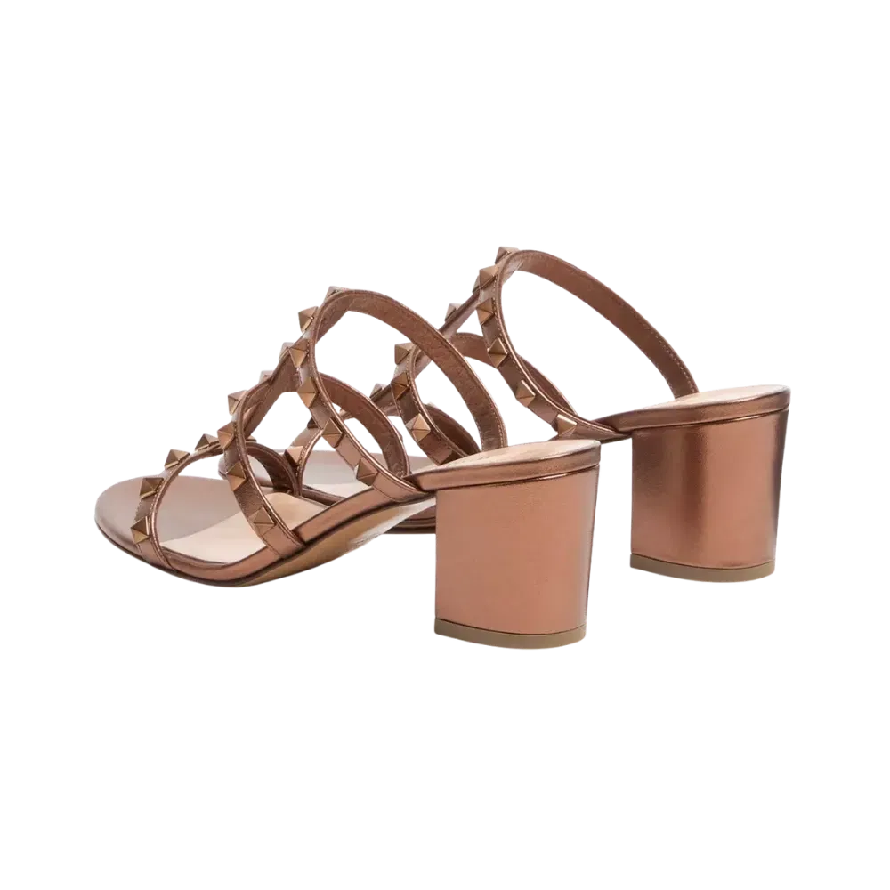 Valentino Rockstud Metallic Calfskin Leather Slide Sandal 60mm Bronze