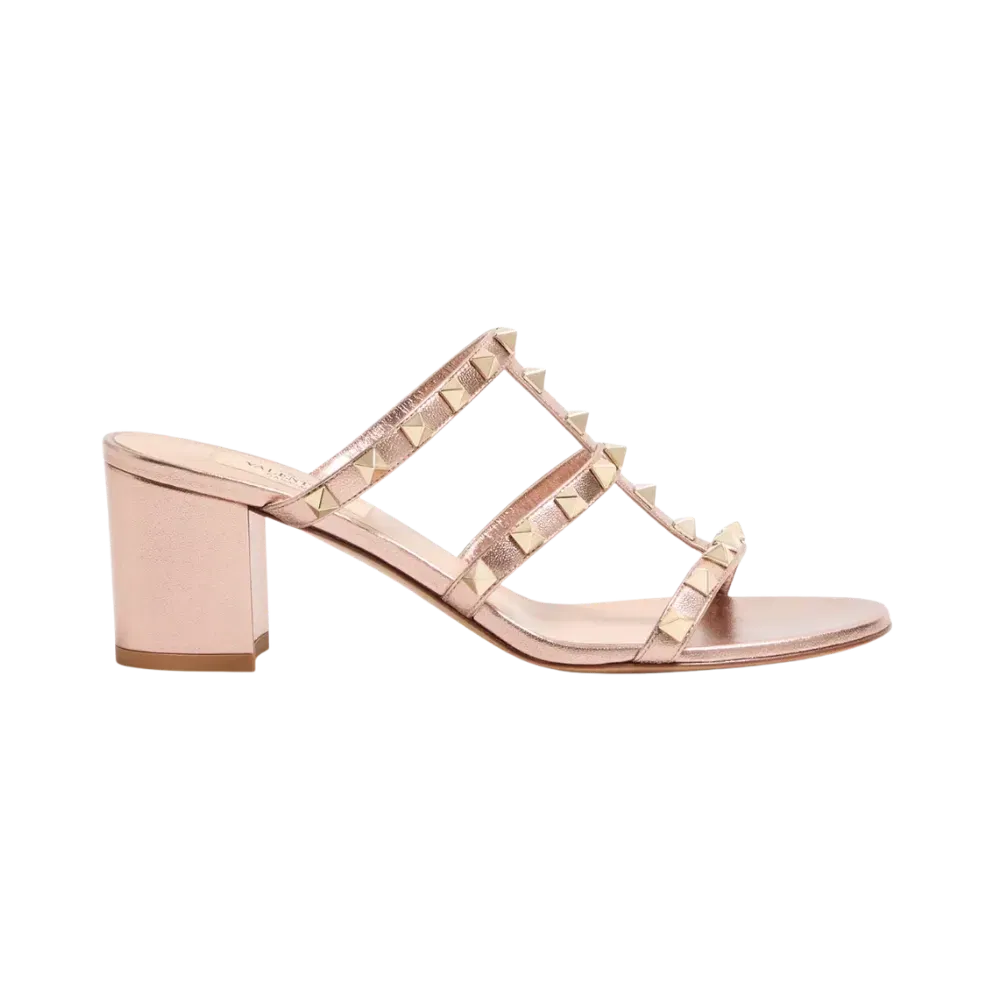 Valentino Rockstud Slide Sandal In Laminated Nappa Leather 60mm Rose Cannelle