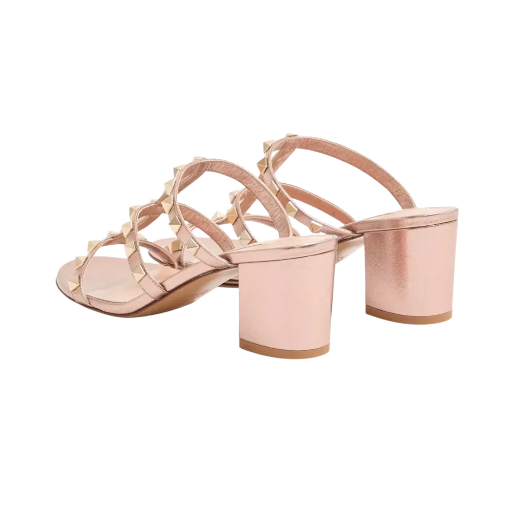 Valentino Rockstud Slide Sandal In Laminated Nappa Leather 60mm Rose Cannelle