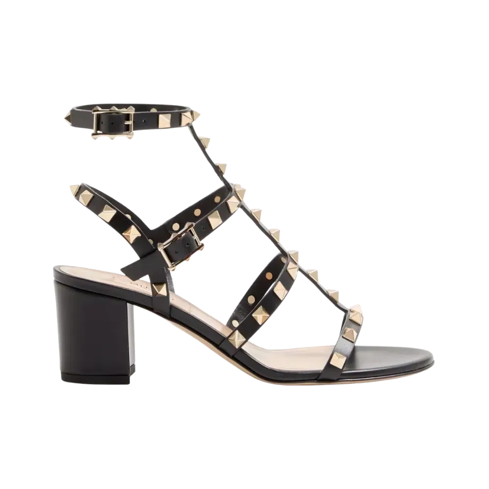 Valentino Rockstud Calfskin Ankle Strap Sandal 60mm Black