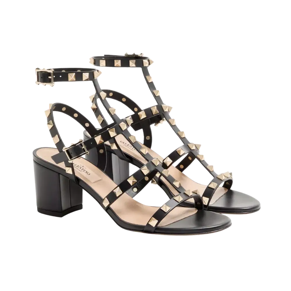 Valentino Rockstud Calfskin Ankle Strap Sandal 60mm Black