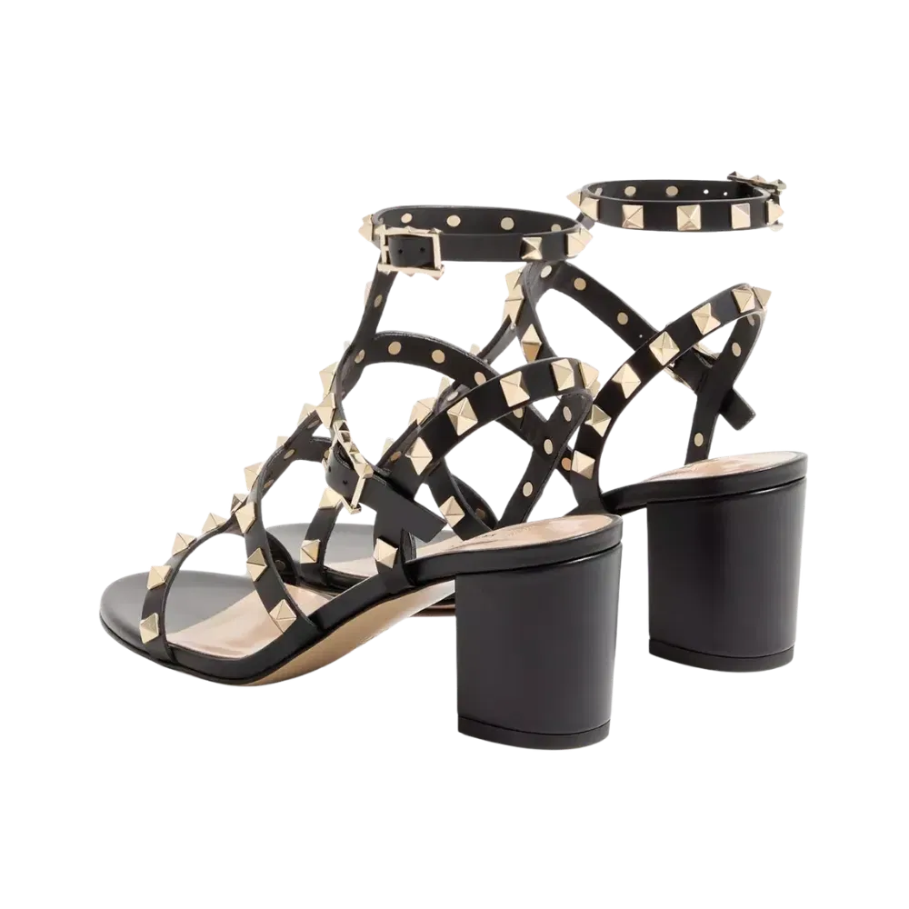 Valentino Rockstud Calfskin Ankle Strap Sandal 60mm Black