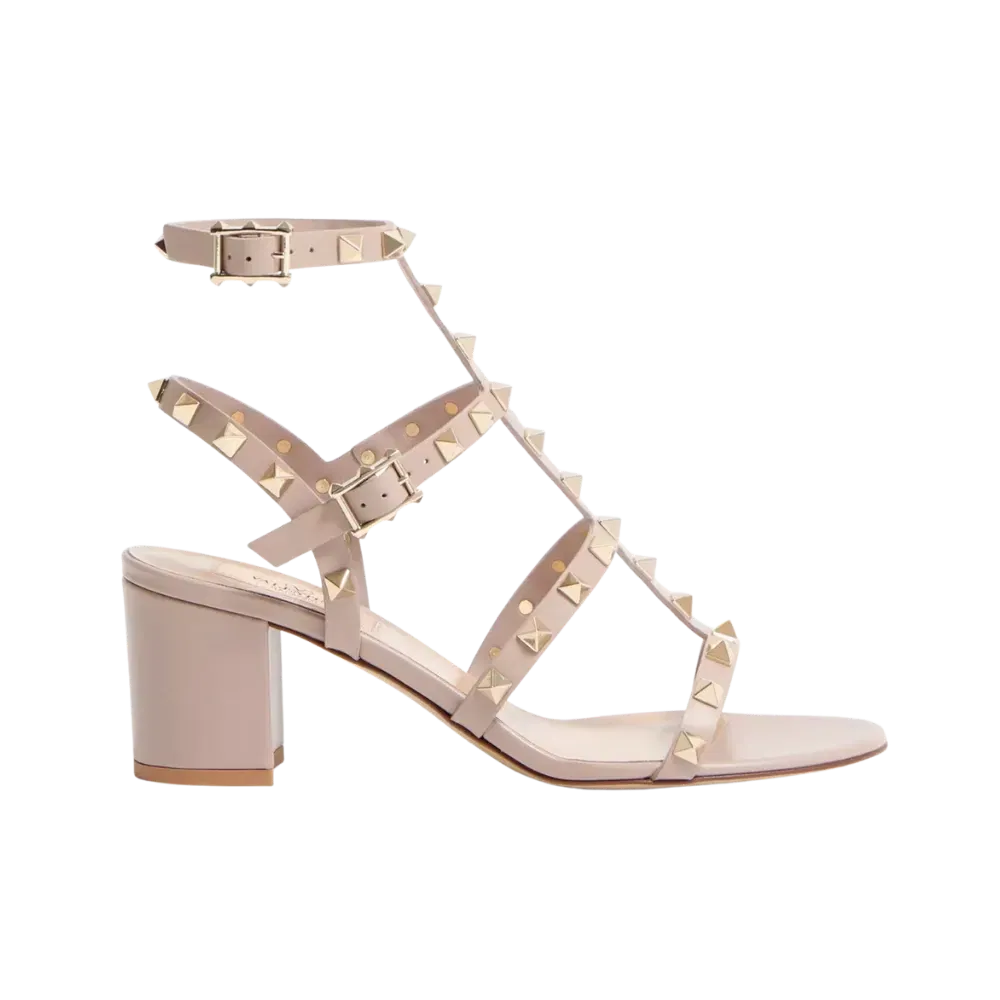 Valentino Rockstud Calfskin Ankle Strap Sandal 60mm Poudre