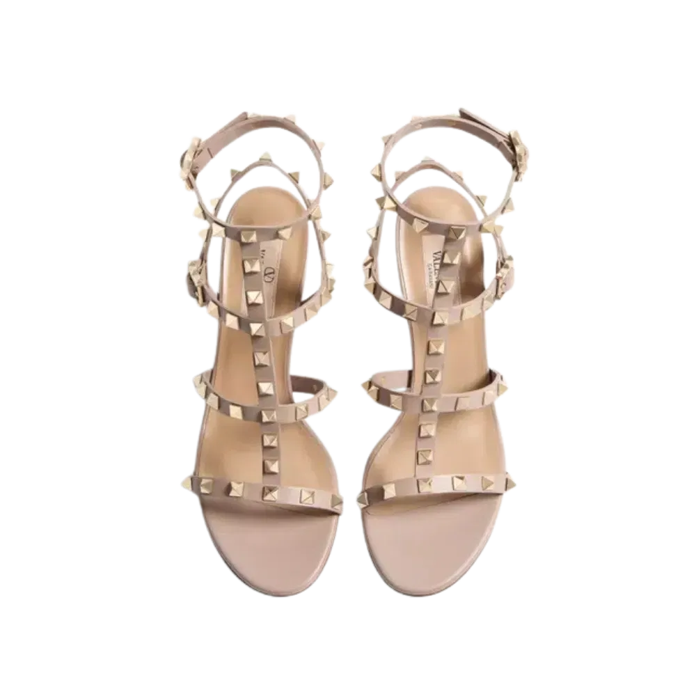 Valentino Rockstud Calfskin Ankle Strap Sandal 60mm Poudre