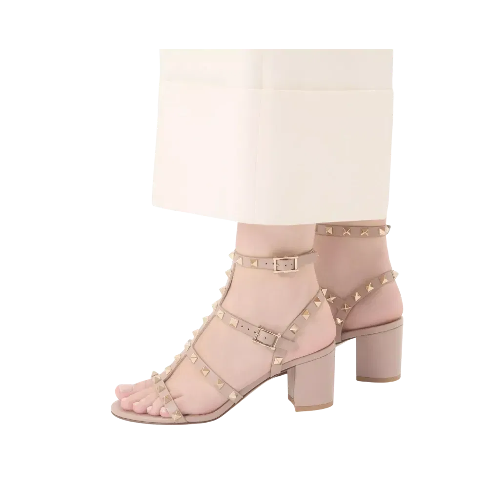 Valentino Rockstud Calfskin Ankle Strap Sandal 60mm Poudre