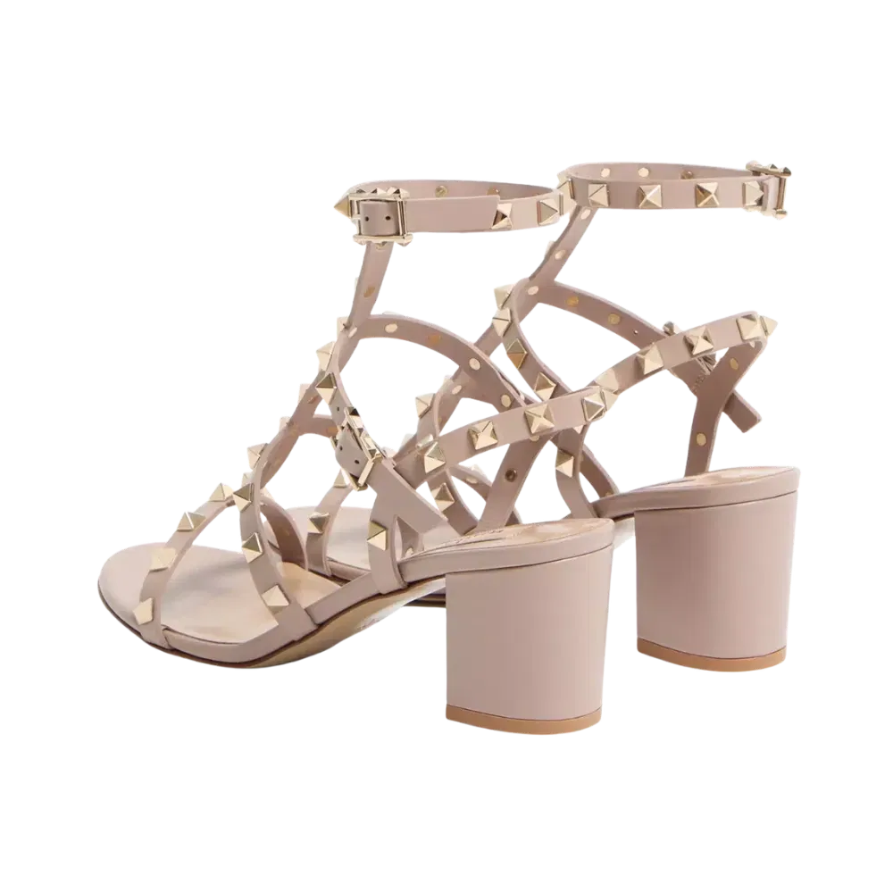 Valentino Rockstud Calfskin Ankle Strap Sandal 60mm Poudre