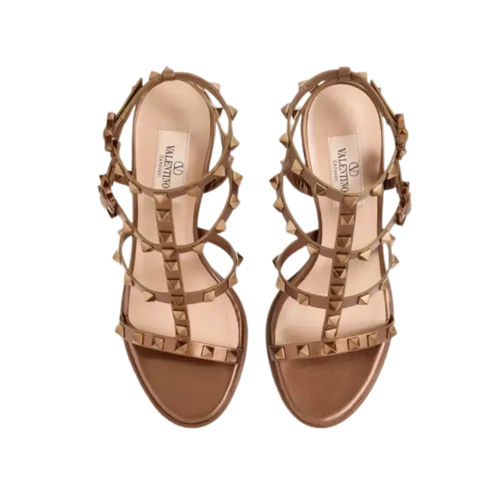 Valentino Rockstud Metallic Calfskin Ankle Strap Sandal 90mm Bronze