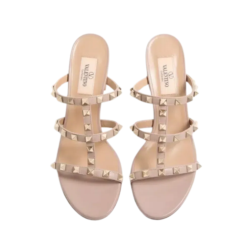 Valentino Rockstud Calfskin Leather Slide Sandal 60mm Poudre