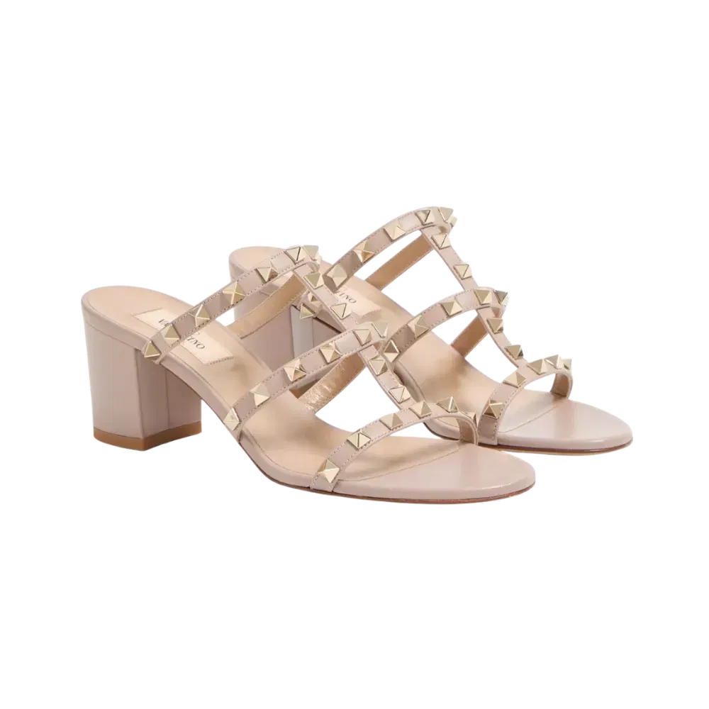 Valentino Rockstud Calfskin Leather Slide Sandal 60mm Poudre