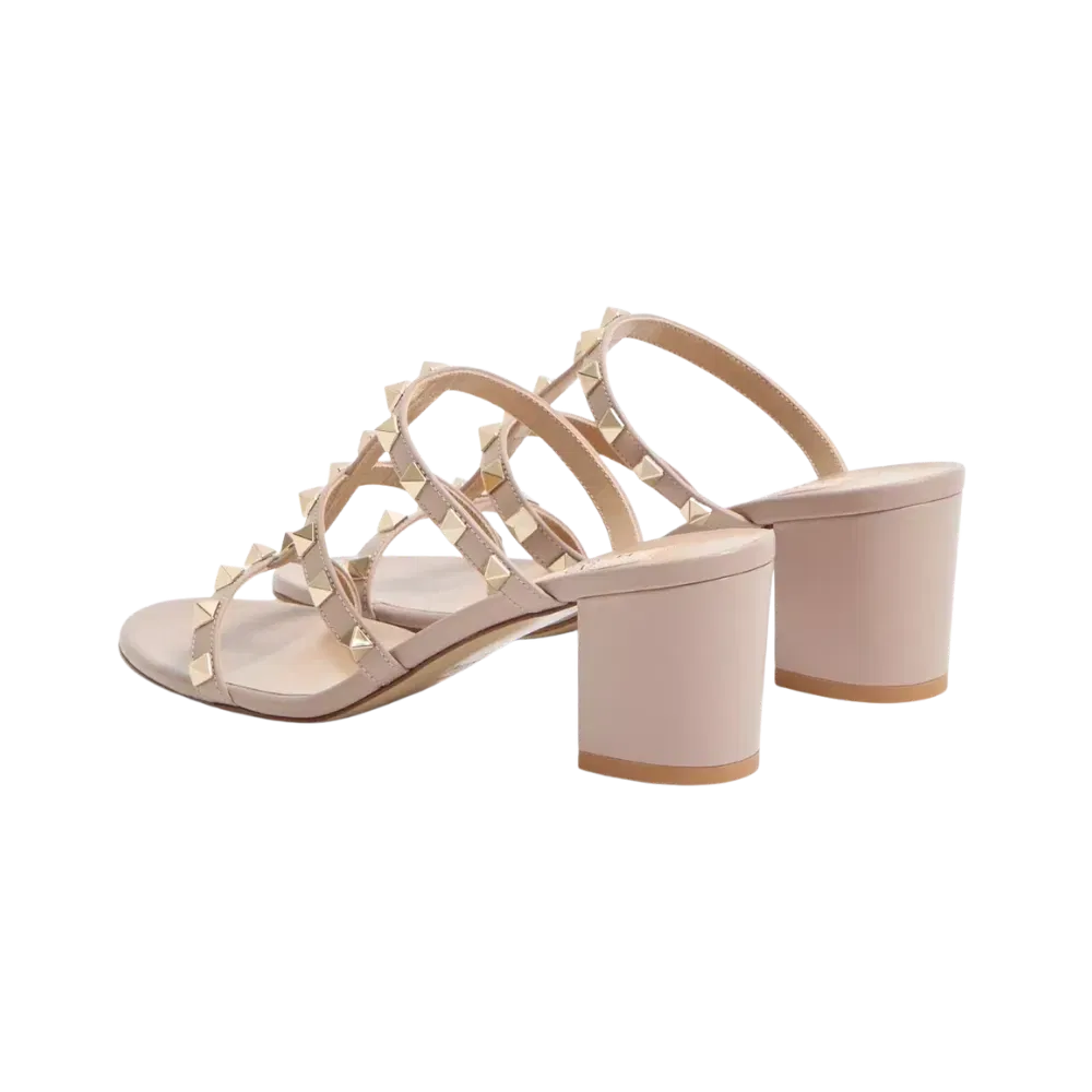Valentino Rockstud Calfskin Leather Slide Sandal 60mm Poudre