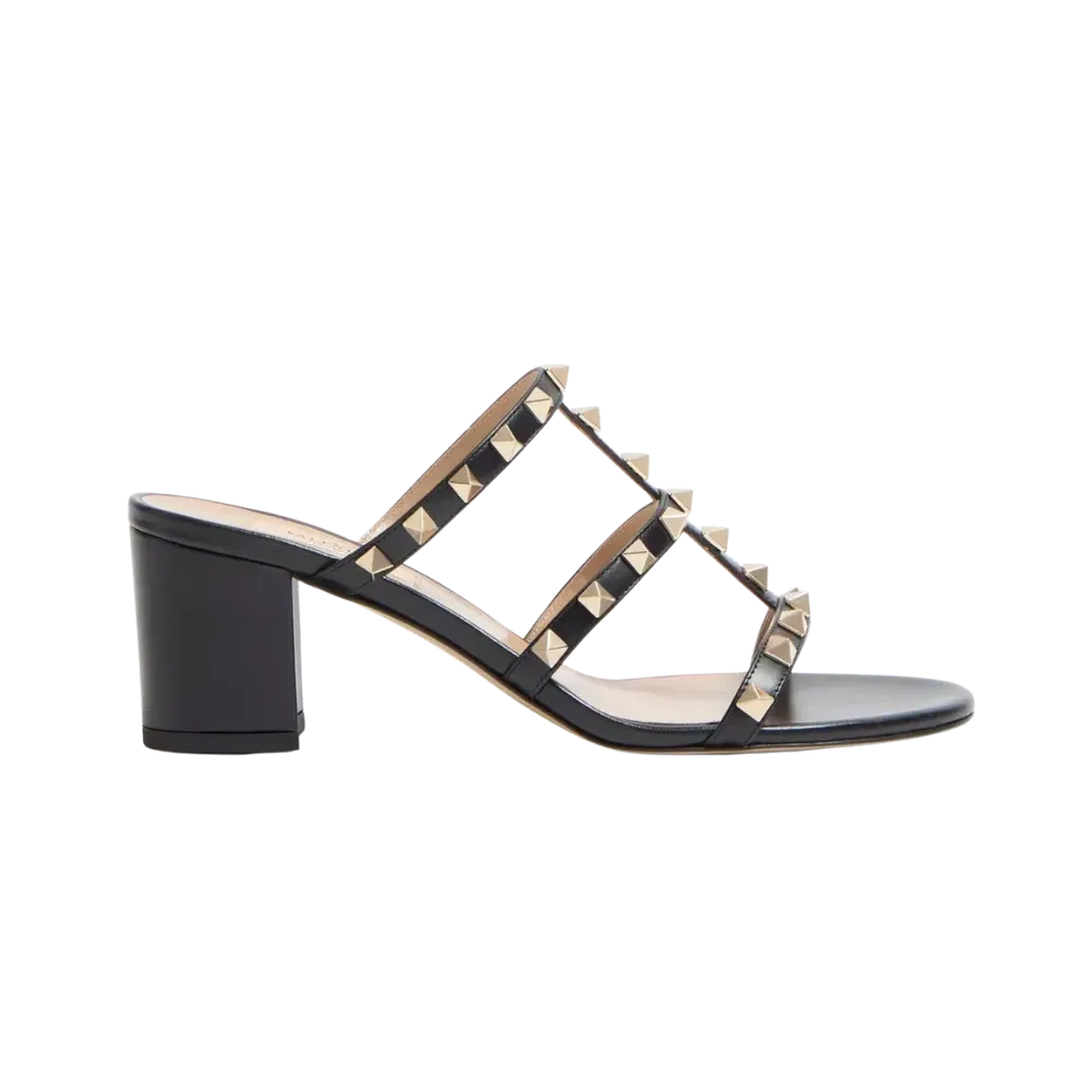 Valentino Rockstud Calfskin Leather Slide Sandal 60mm Black