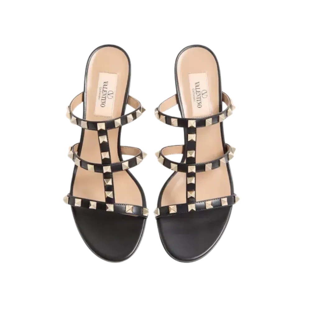 Valentino Rockstud Calfskin Leather Slide Sandal 60mm Black
